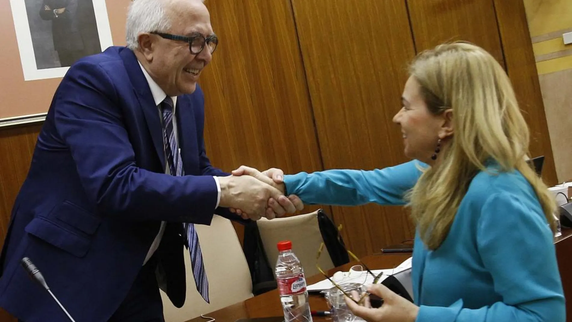 Sánchez Maldonado estrecha la mano a Ruiz-Sillero en el Parlamento andaluz