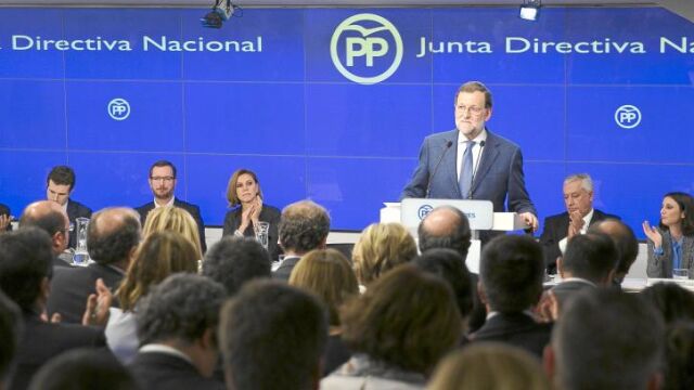 Mariano Rajoy, ayer, durante su intervención en la junta directiva del PP en la sede del partido