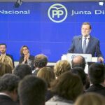 Mariano Rajoy, ayer, durante su intervención en la junta directiva del PP en la sede del partido
