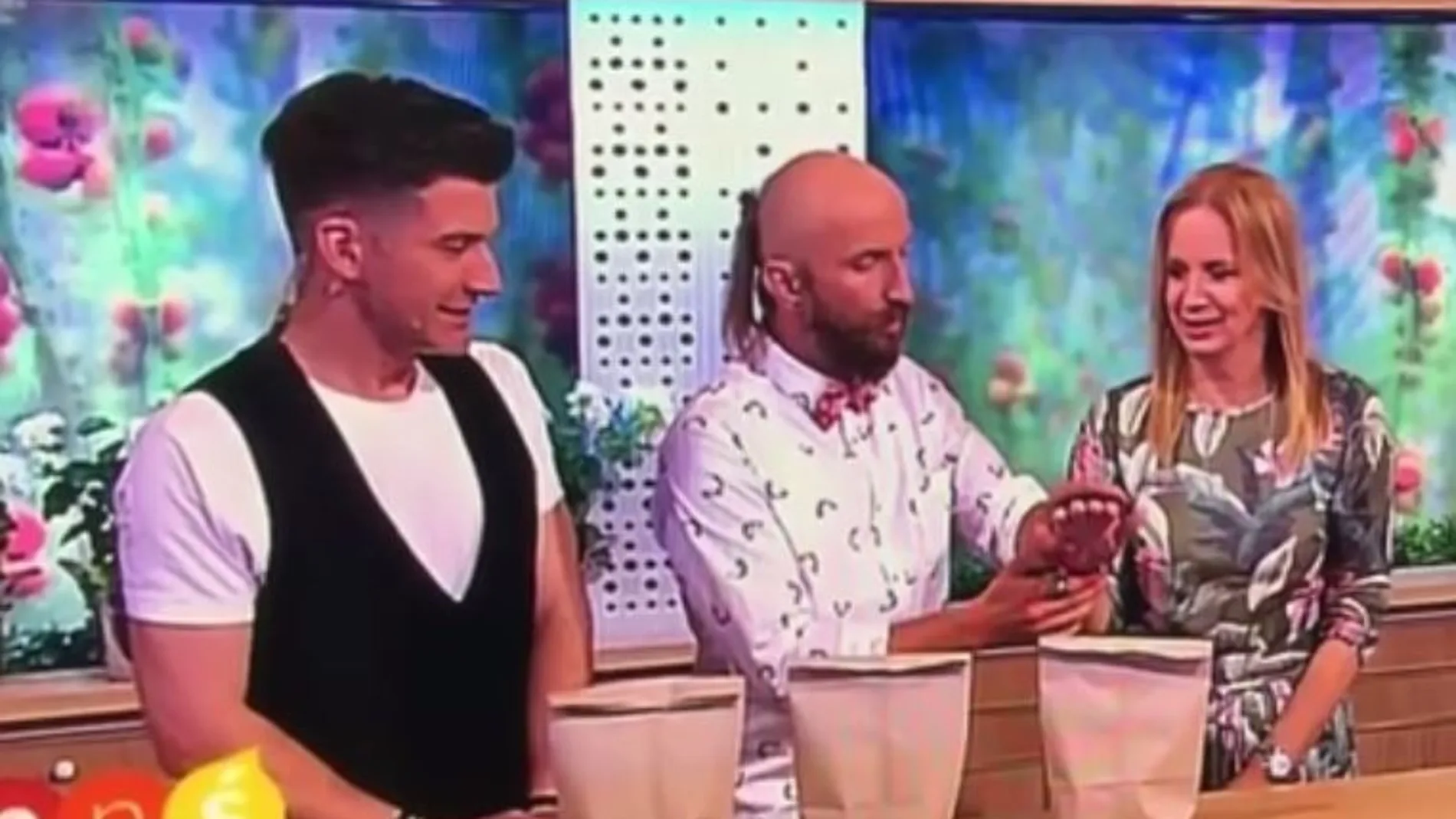 Momento en el que el mago coge la mano de la presentadora, antes de resultar herida