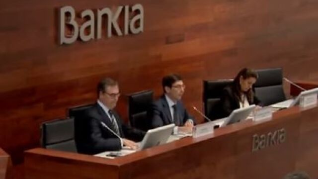 Rueda de prensa en la que se anunció el acuerdo de fusión de Bankia con BMN.