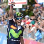 El ciclista español Alejandro Valverde del Movistar celebra su victoria