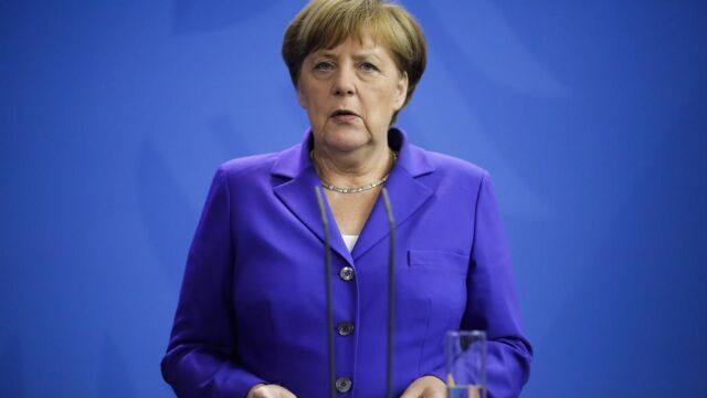 Angela Merkel durante la rueda de prensa de hoy