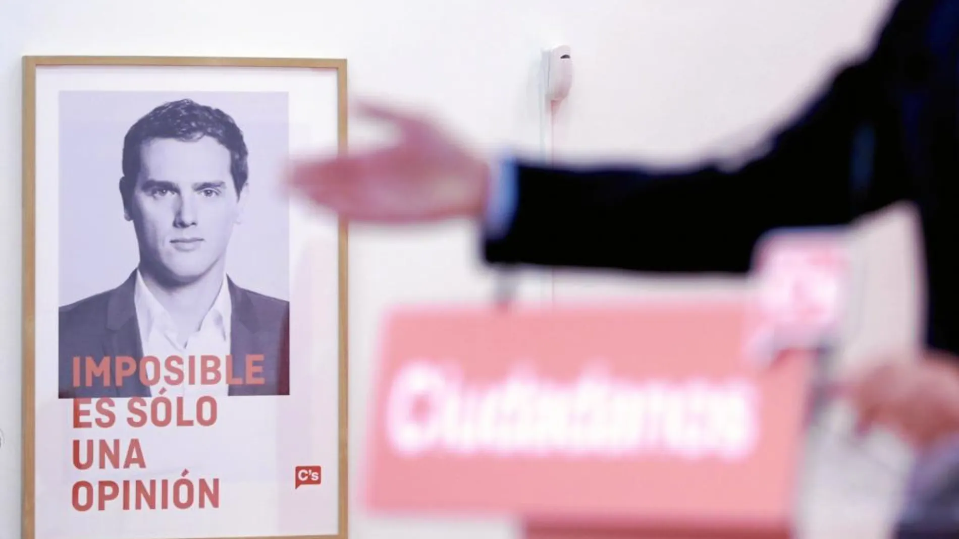 El presidente de Ciudadanos, Albert Rivera, en un cartel durante un acto del partido