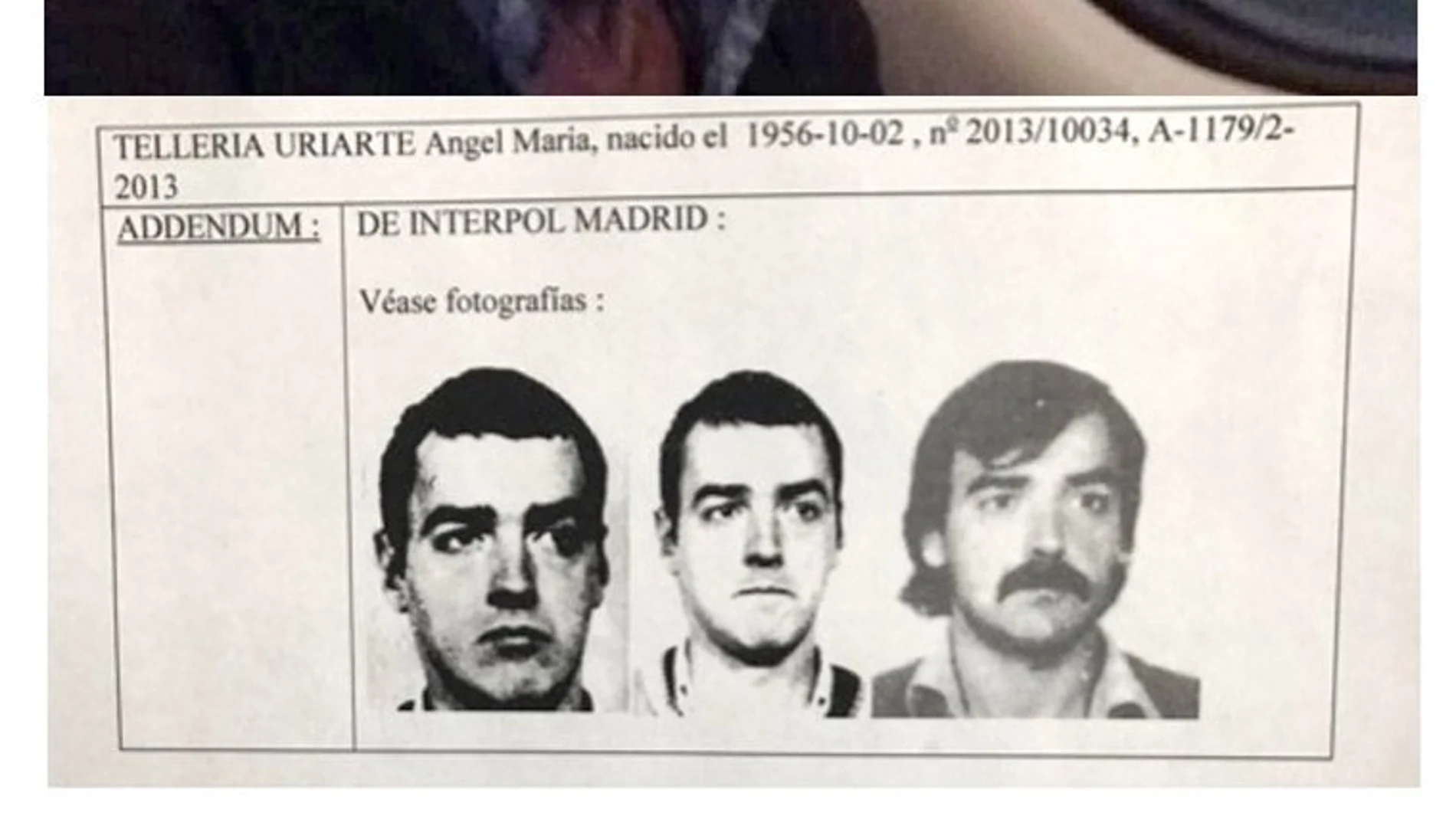 Foto de la fiscalía mexicana de Tellería en el avión en que ha sido trasladado y las imágenes de la ficha de la interpol