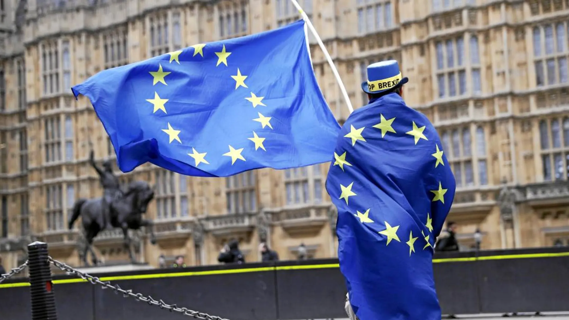 Un británico proeuropeo se manifiesta el martes frente al Parlamento en Londres