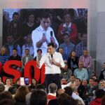 El líder del PSOE, Pedro Sánchez, durante su intervención en un acto público organizado por su partido con motivo del Día de la Rosa