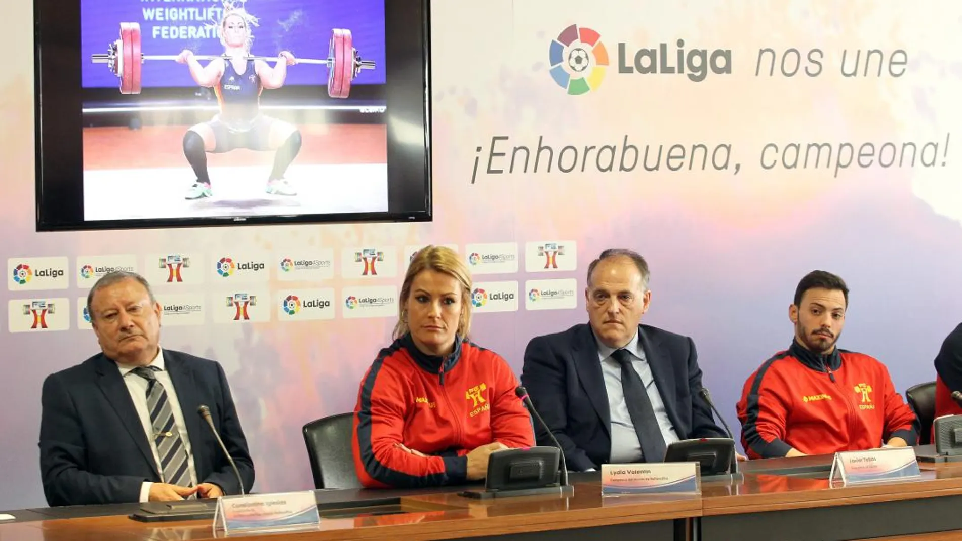 Acto de homenaje de La Liga a Lydia Valentín y al equipo español de halterofilia, tras sus éxitos en el Campeonato del Mundo de EEUU