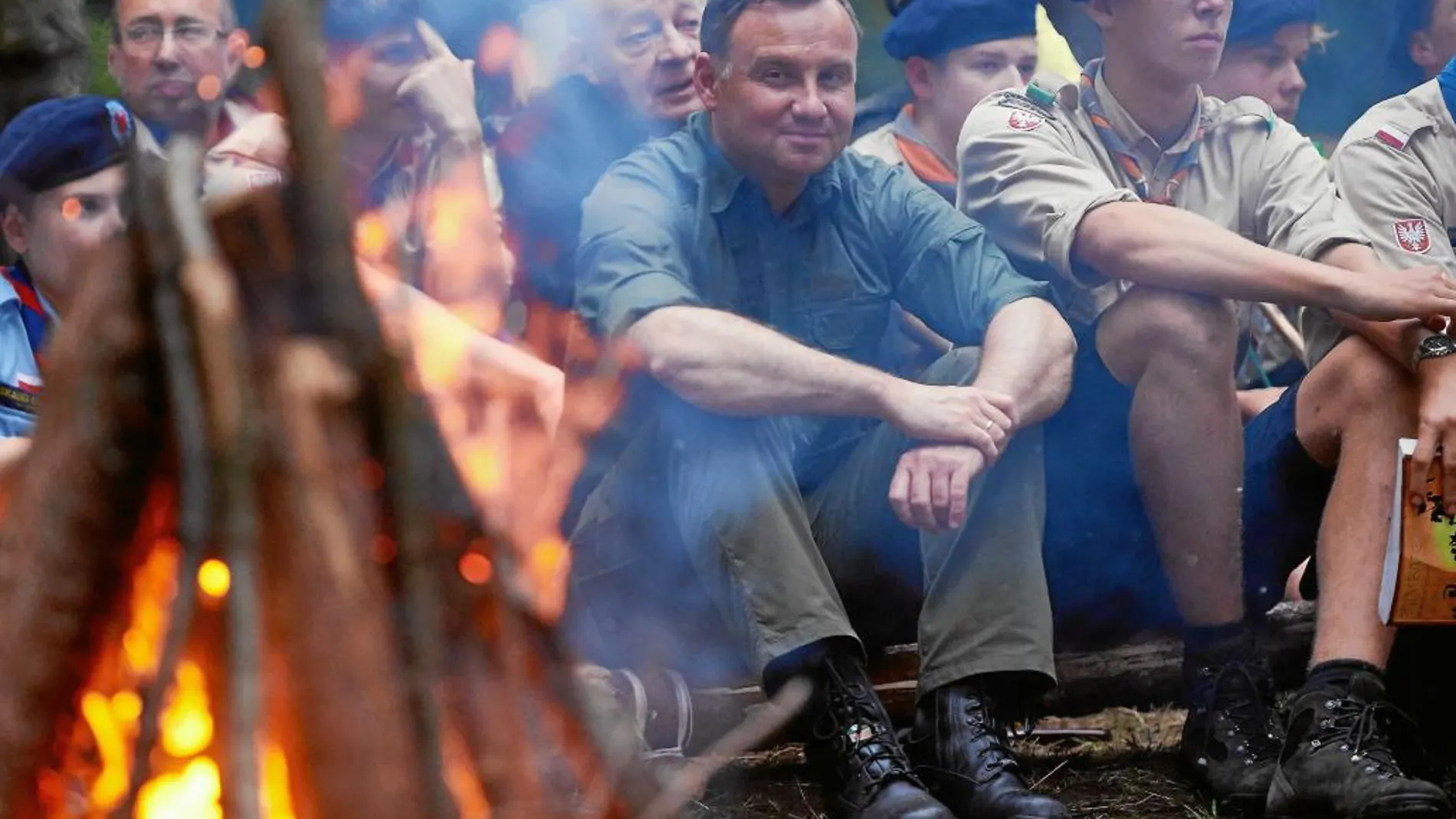 Andrzej Duda, presidente polaco, ayer en un campamento scout en Zolno