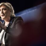 Marine Le Pen, durante un acto de campaña en Monswiller, cerca de Estrasburgo