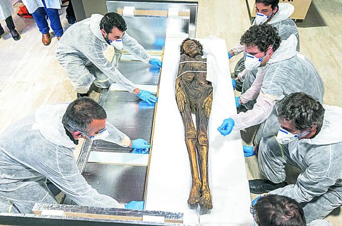 El Museo Arqueológico acoge desde ayer la momia guanche del Barranco de Herques.