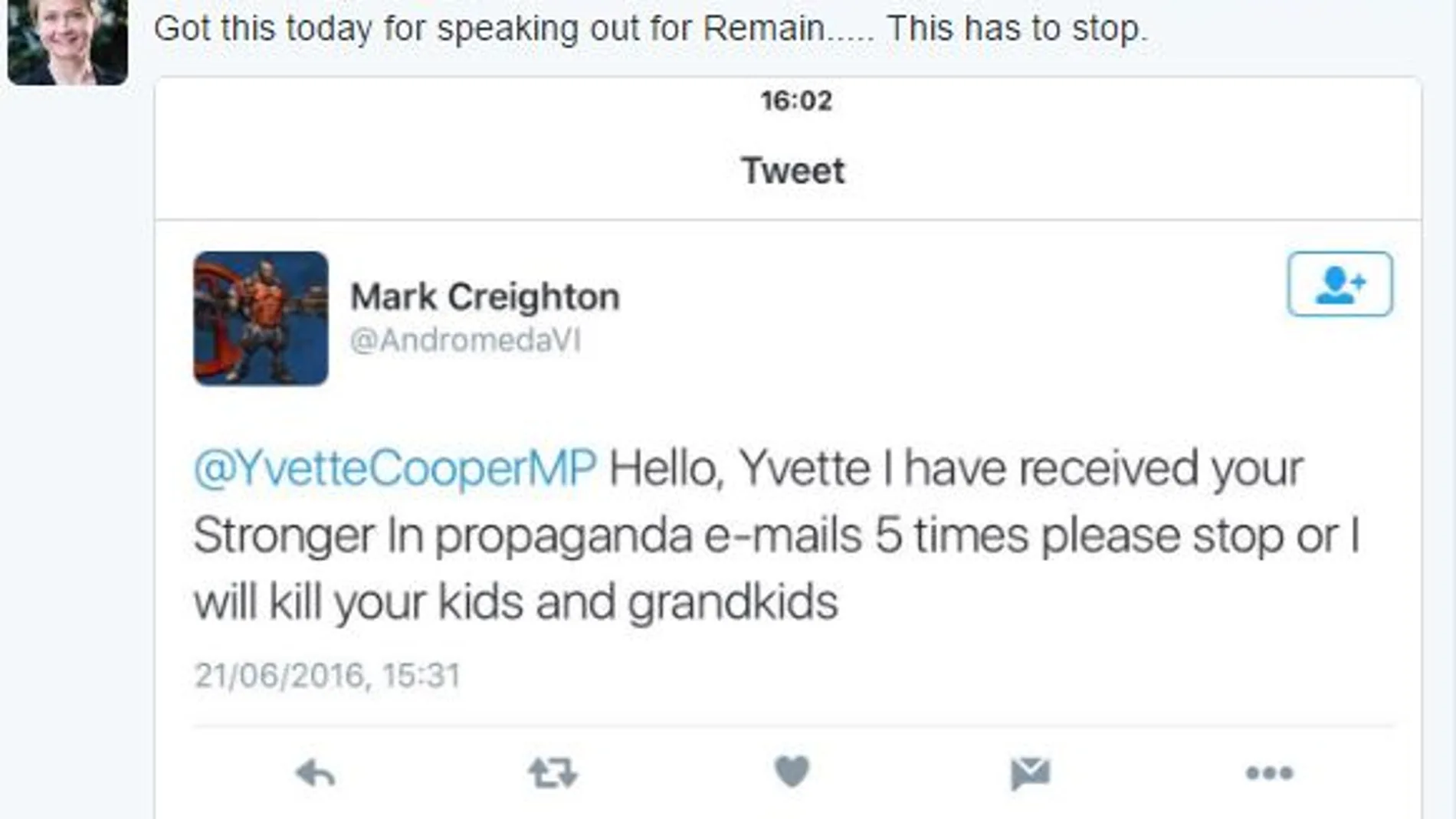 Amenazan en un tuit a una diputada británica con matar a sus hijos y nietos