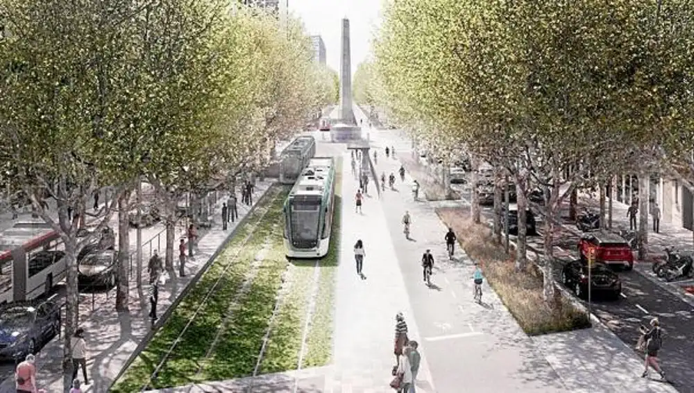 Recreación del proyecto favorito del Ayuntamiento de Barcelona para enlazar el tranvía por la Diagonal