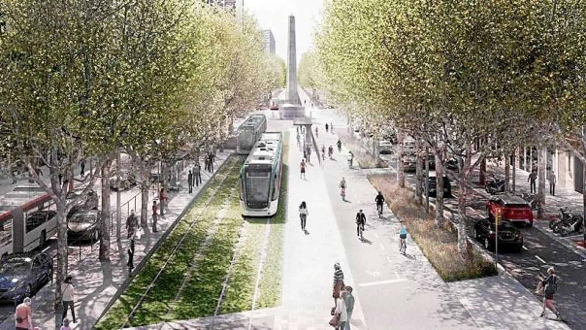 Recreación del proyecto favorito del Ayuntamiento de Barcelona para enlazar el tranvía por la Diagonal