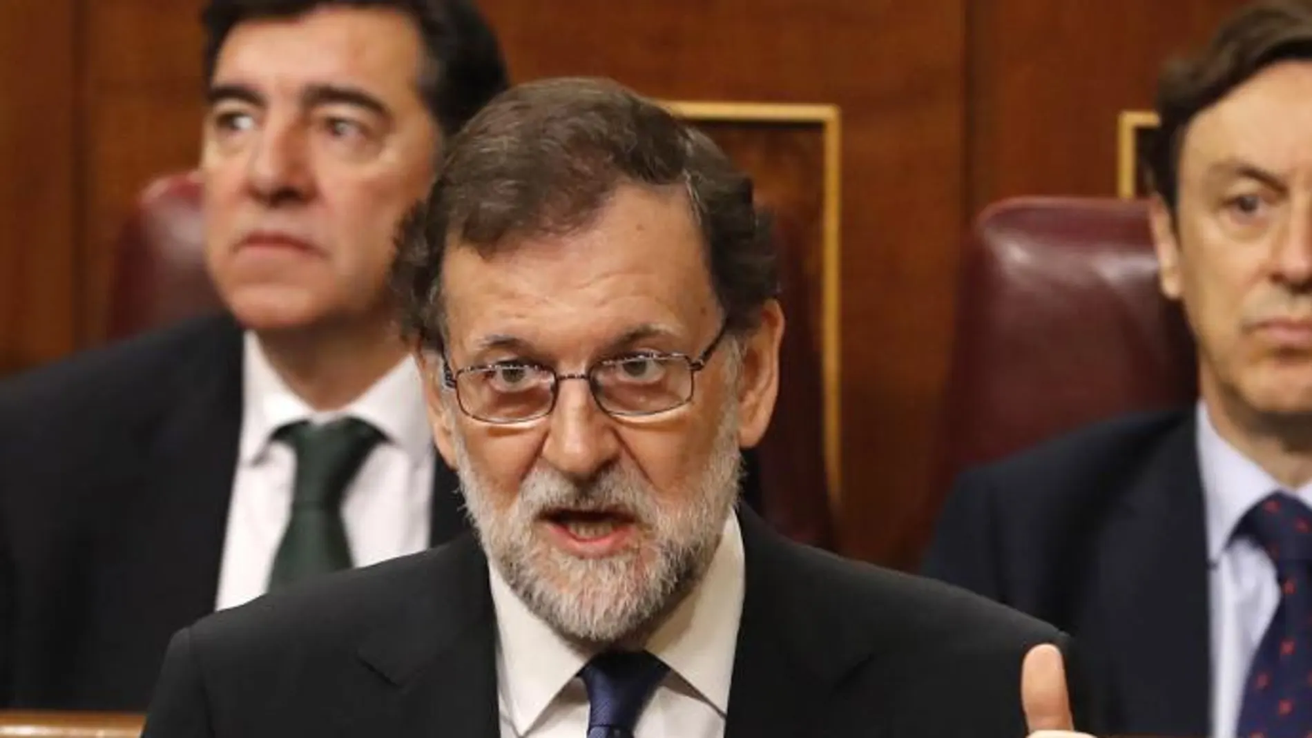 El jefe del Ejecutivo, Mariano Rajoy, durante su intervención en la sesión de control al Gobierno celebrada hoy en el Congreso de los Diputados.
