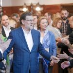 Rajoy clausuró ayer en Zaragoza una convención sobre educación organizada por el PP de Aragón. En su intervención no mencionó a José Manuel Soria
