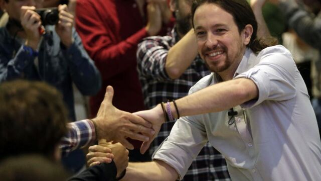 El líder de Podemos, Pablo Iglesias, durante un mitin en La Coruña