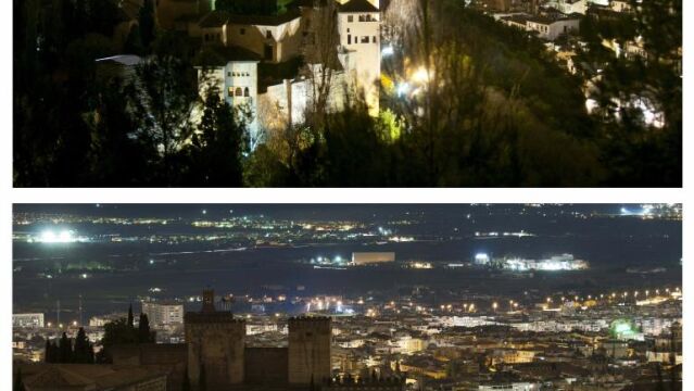 Apagón en La Alhambra de Granada en la Hora del Planeta de 2014