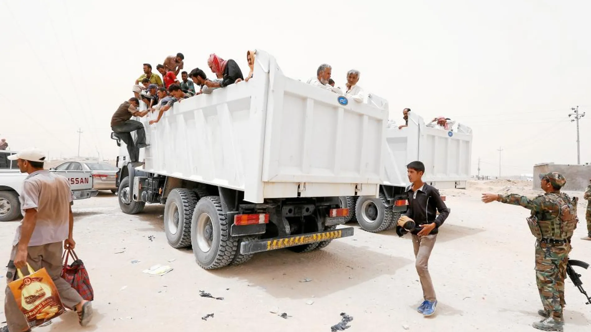 Un grupo de refugiados procedente de Faluya llega al campo de Ameriyat huyendo del Estado Islámico