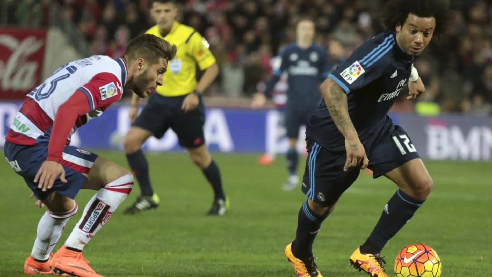 El defensa brasileño del Real Madrid Marcelo durante el partido el pasado domingo en Los Cármenes