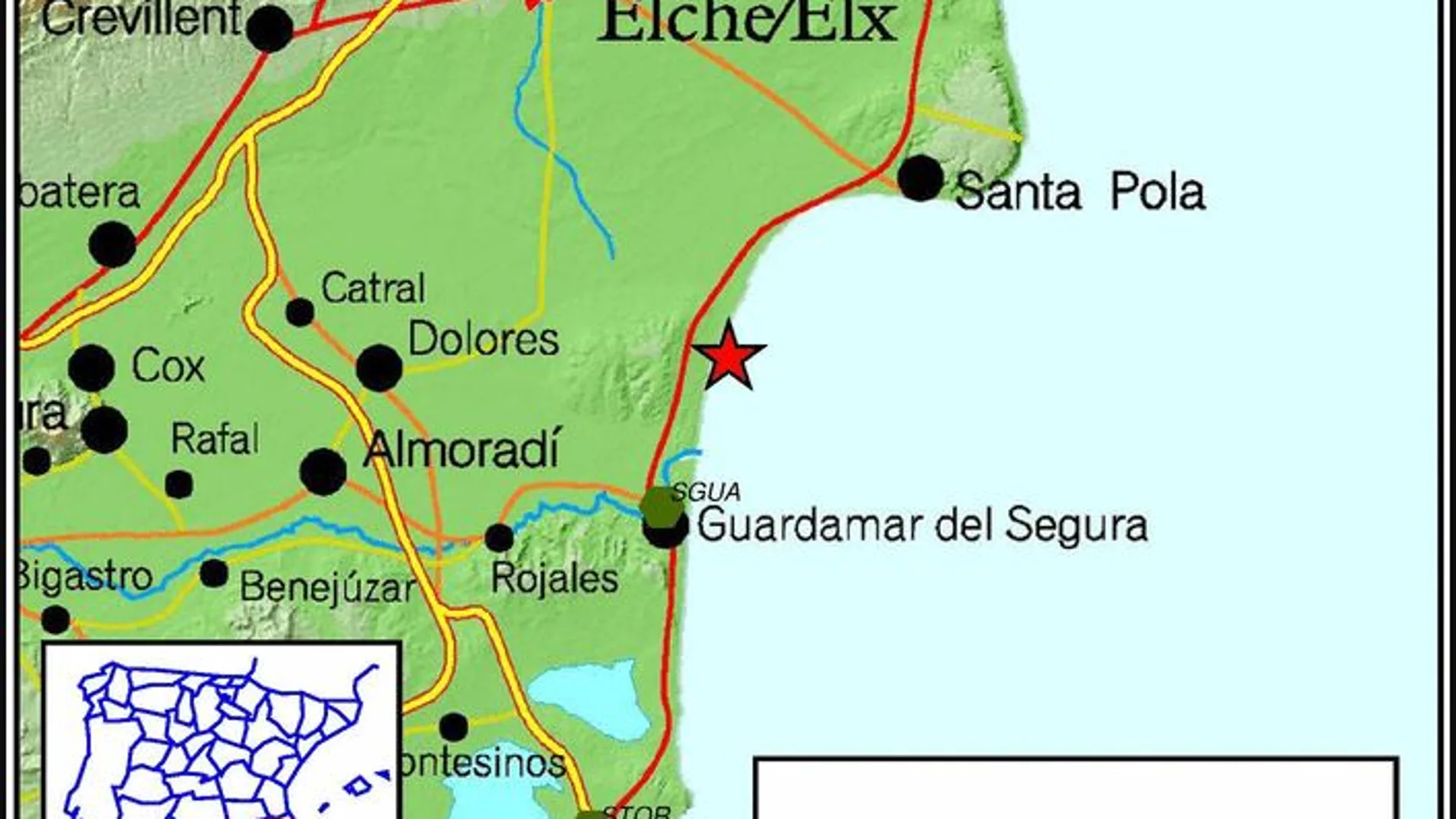 Registrado un seísmo de 2,4 con epicentro al noreste de Guardamar del Segura