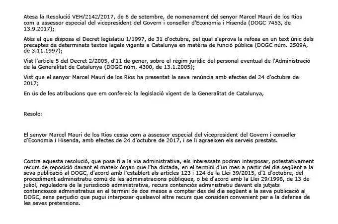 Marcel Mauri, de Òmnium, «asesor especial» de Junqueras, fue cesado para poder cobrar paro