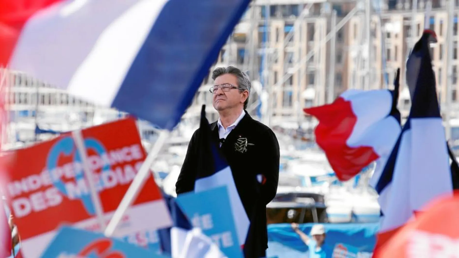 El izquierdista Mélenchon, durante un acto de campaña en Marsella