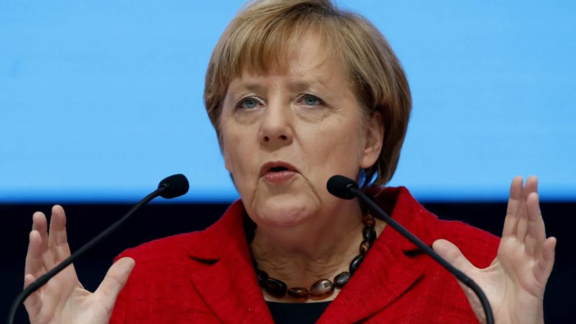 Angela Merkel, durante su intervención en el Congreso del PPE hoy en Madrid.