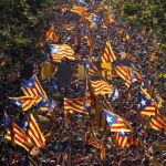 Banderas independentistas catalanas en la manifestación de la Diada de 2014