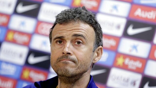 El entrenador del FC Barcelona, Luis Enrique Martínez, durante la rueda de prensa