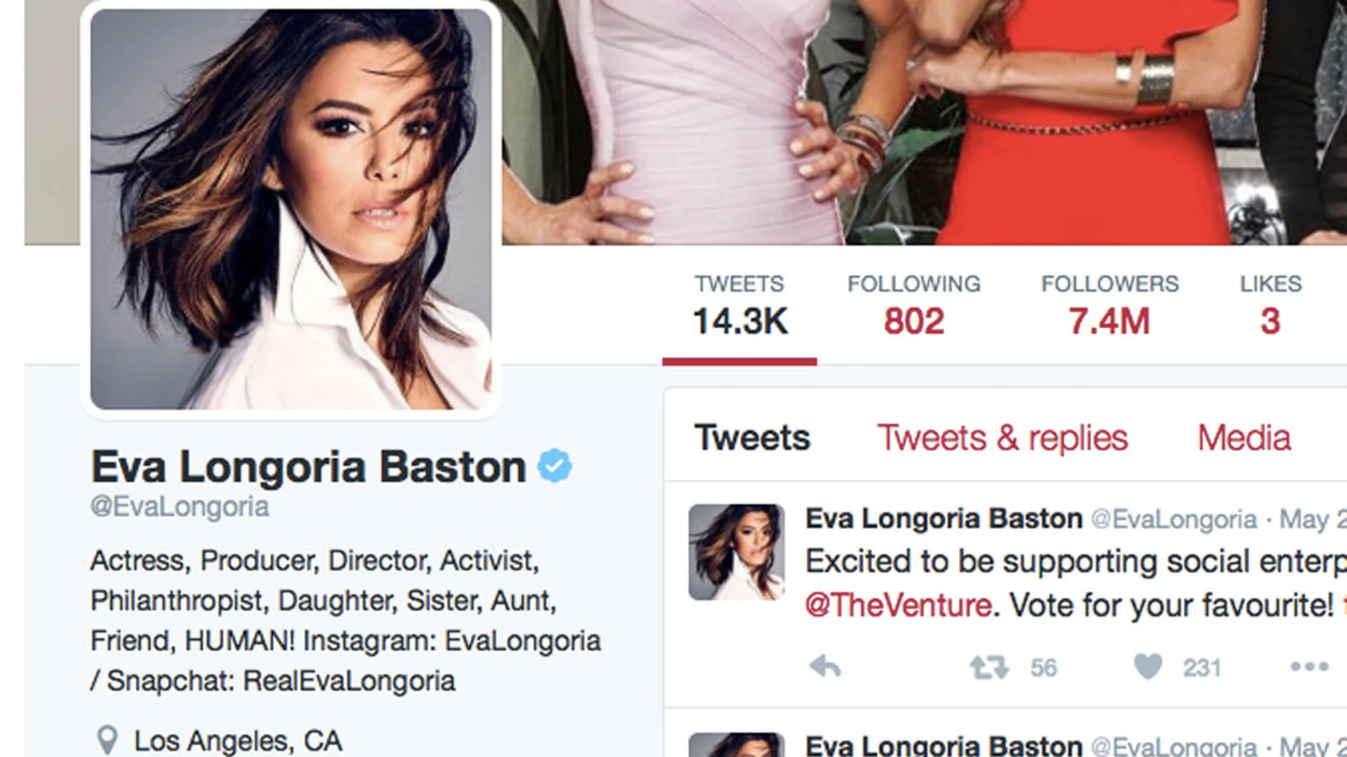 Eva Longoria añade 'Bastón' a su nombre oficial en Twitter