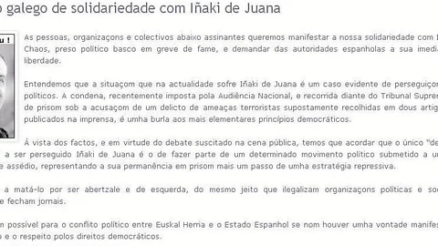 El líder de Podemos-Galicia firmó un manifiesto de apoyo al etarra De Juana