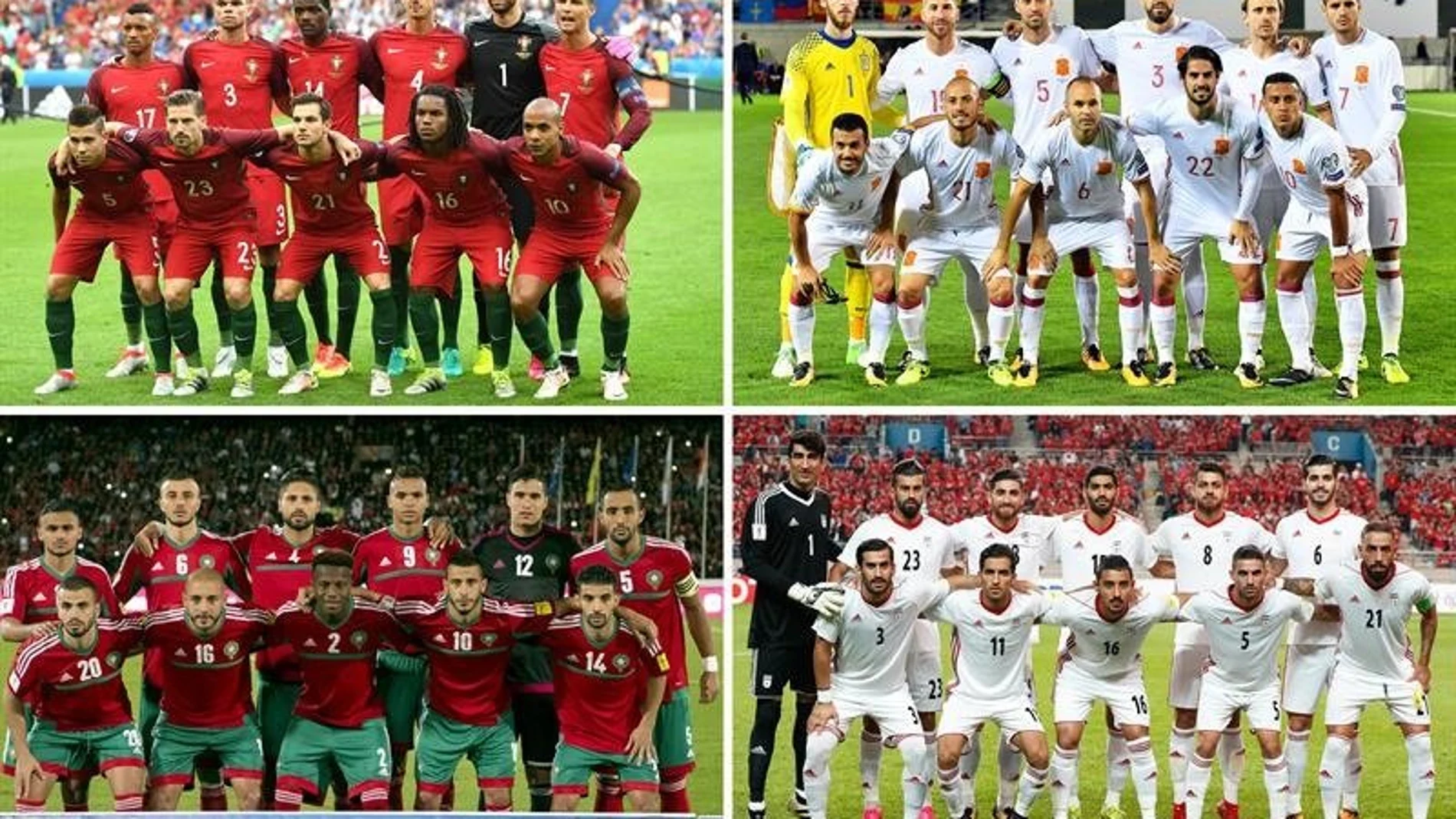 Combo de imágenes de los onces titulares de las selecciones del grupo B