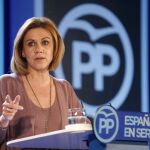María Dolores de Cospedal, durante su intervención en la clausura de la convención sobre el "pacto por el fortalecimiento institucional"