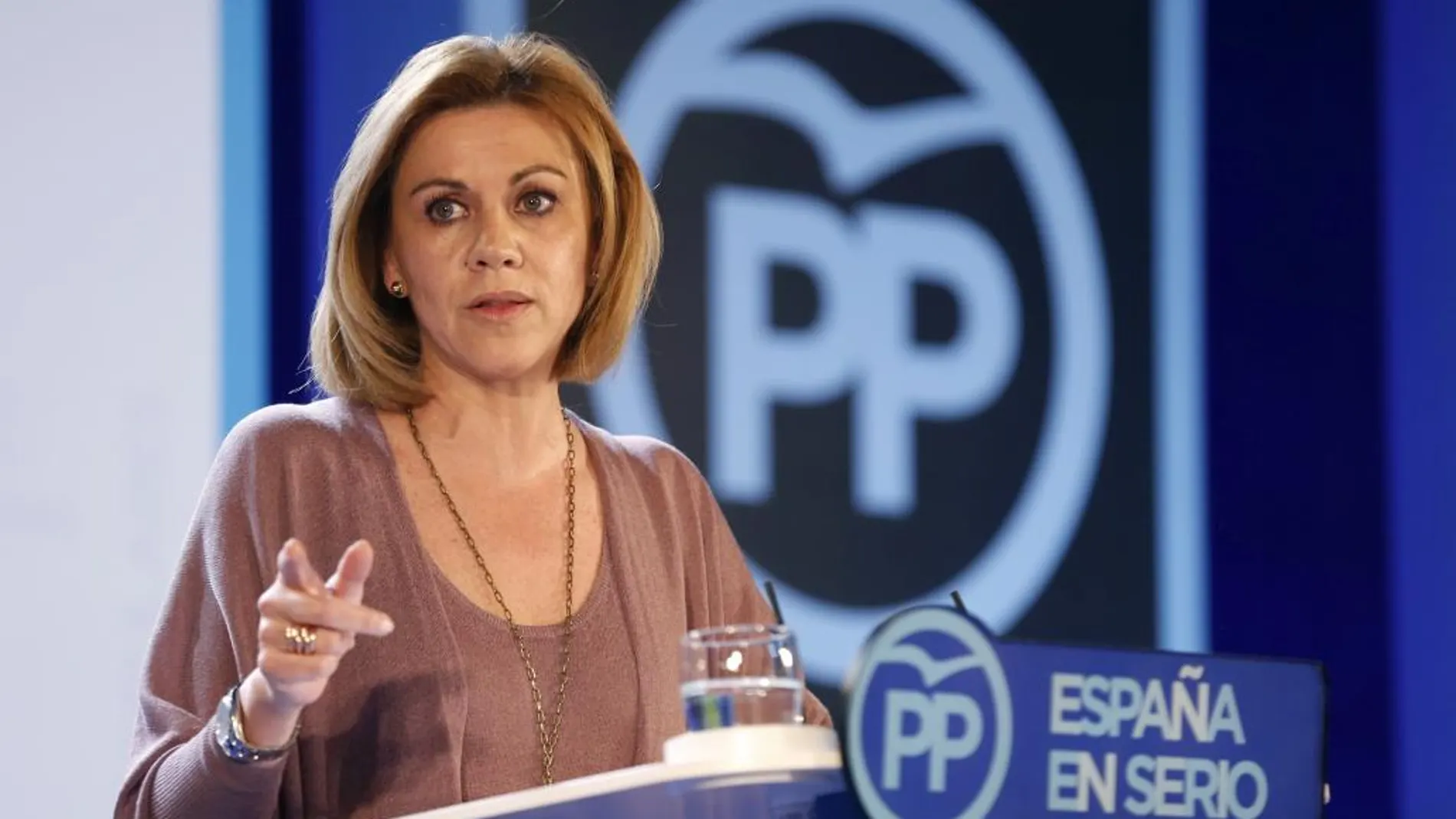 María Dolores de Cospedal, durante su intervención en la clausura de la convención sobre el "pacto por el fortalecimiento institucional"
