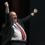 El candidato del PSC a la presidencia de la Generalitat, Miquel Iceta, durante su intervención en el mitin electoral celebrado en Lérida.