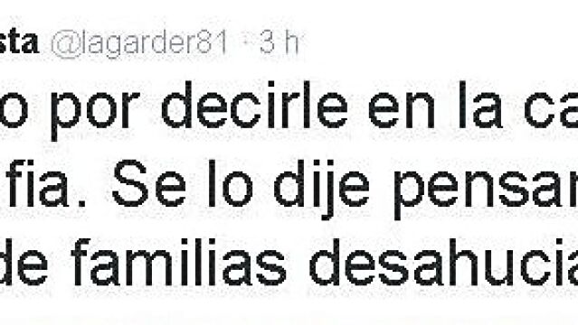 En su Twitter, el activista Lagarder Danciu presume de haber boicoteado el acto del PP en Madrid