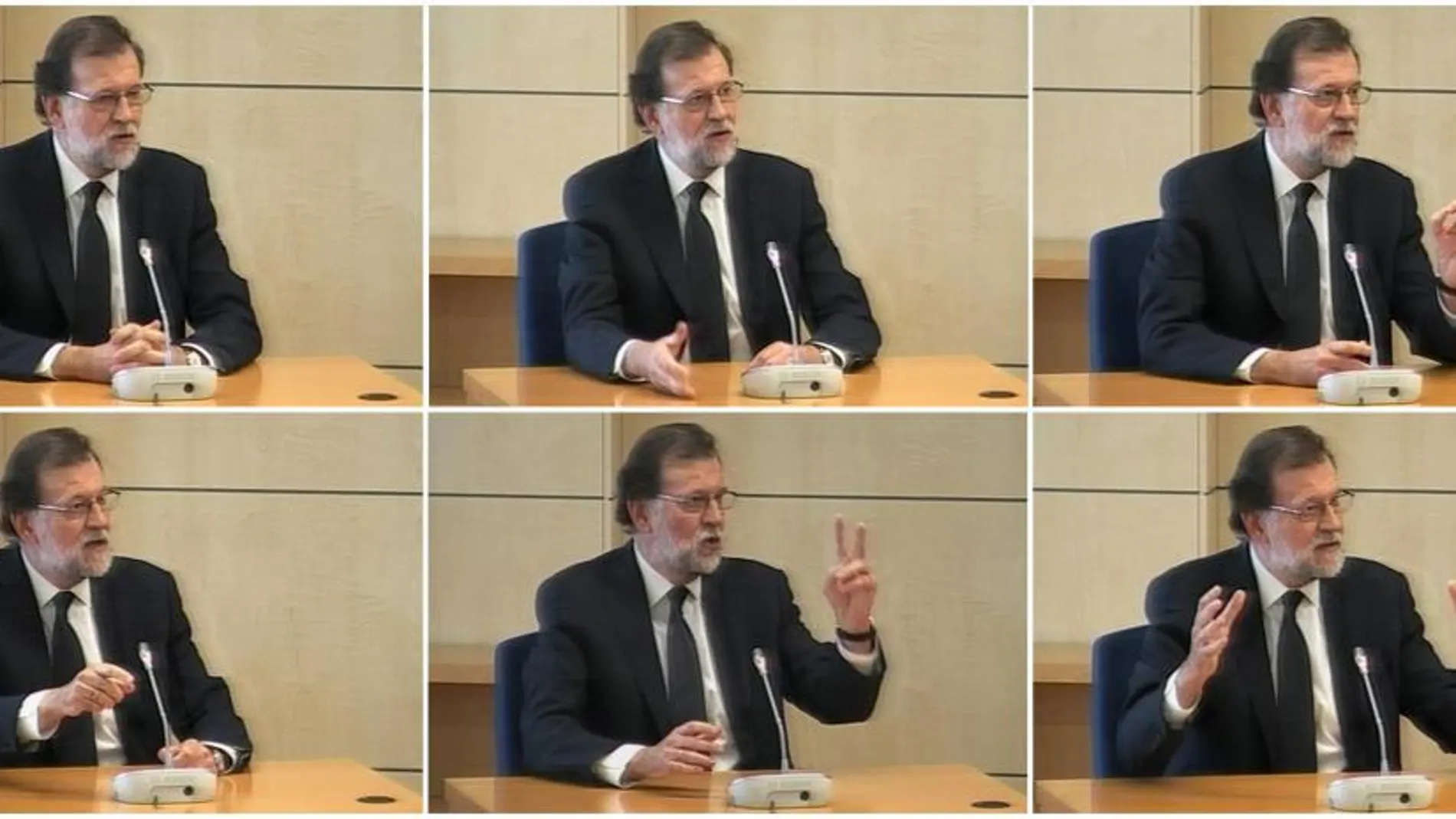 Imágenes capturadas de la señal de vídeo institucional que muestran al presidente del Gobierno, Mariano Rajoy, durante su declaración