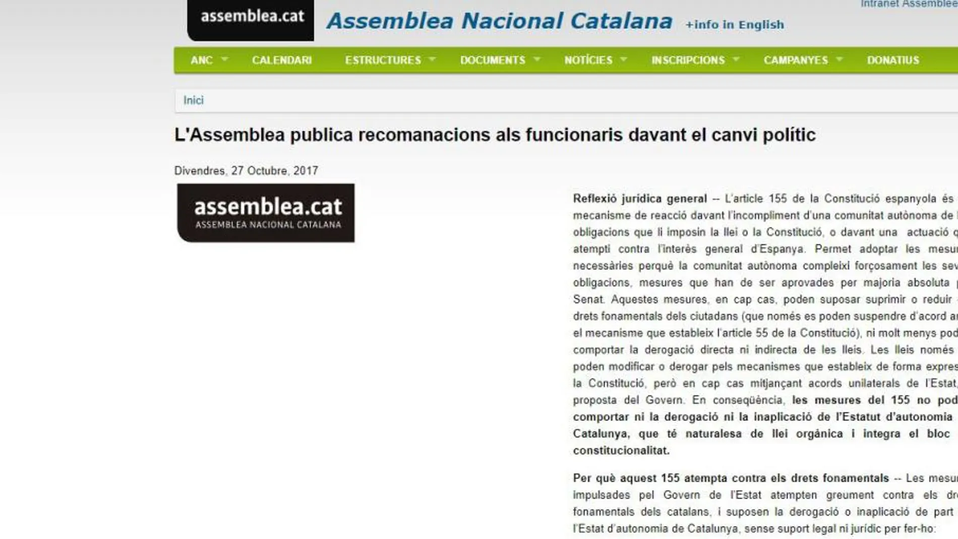 Las pautas de la ANC a los funcionarios para desobedecer el 155