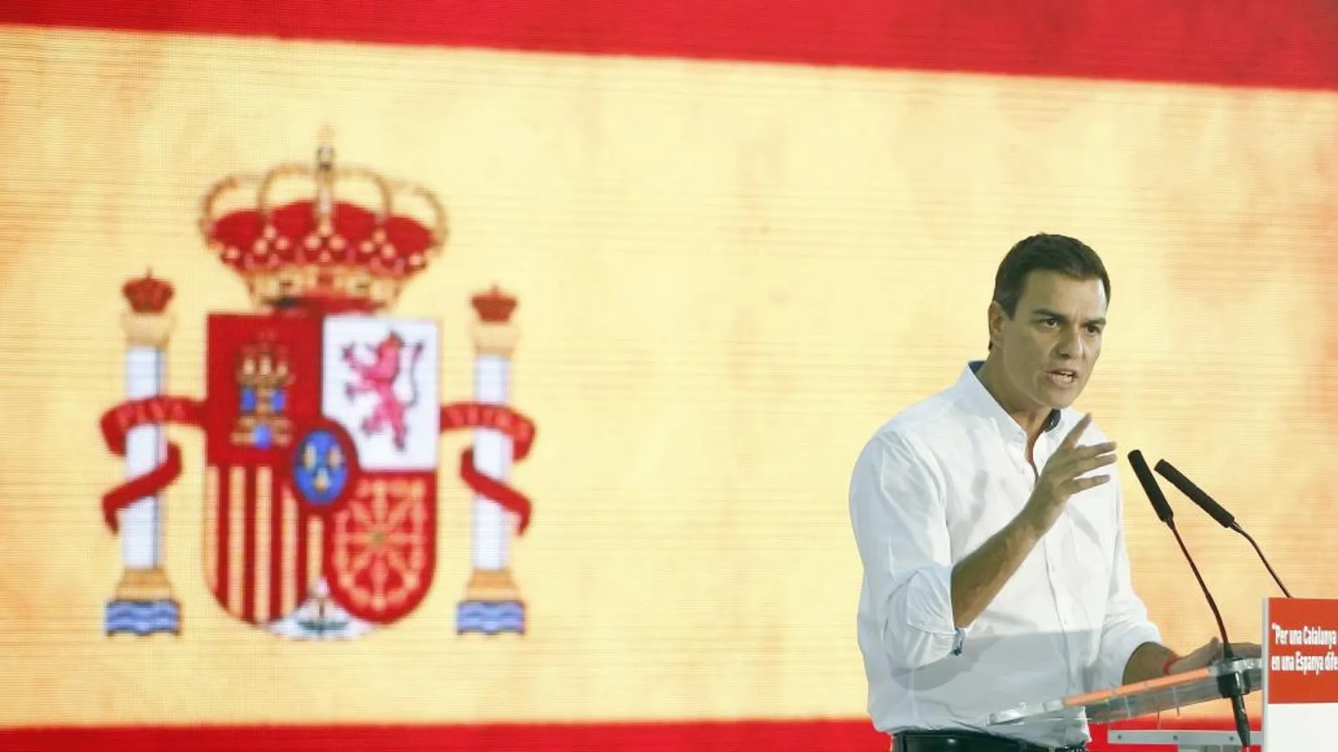 El secretario general del PSOE, Pedro Sánchez, durante el acto de campaña en Santa Coloma de Gramenet (Barcelona)