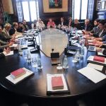 La presidenta del Parlmant, Carme Forcadell, durante la Junta de Portavoces del Parlament, que ha arrancado hoy pasadas las 10.45 horas.