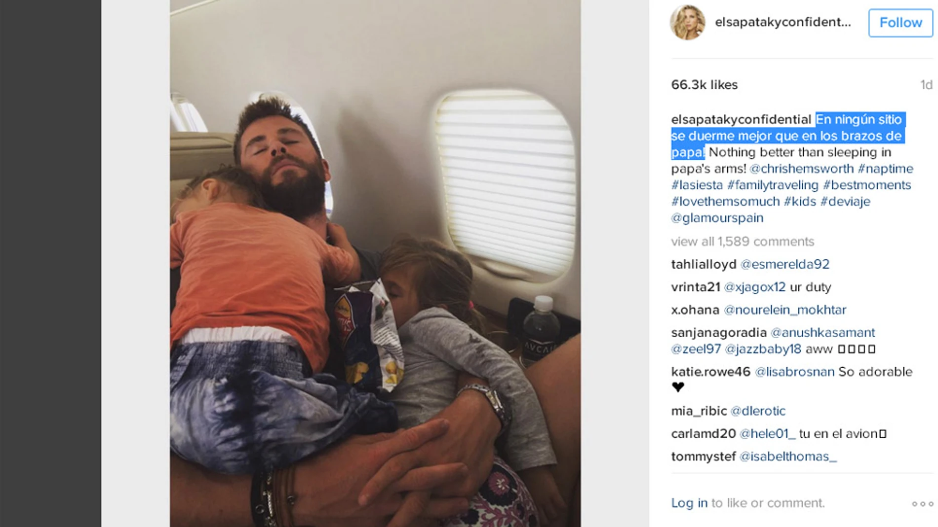 Chris Hemsworth con su hija India Rose y uno de sus mellizos (c) Instagram Elsa Pataky