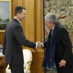 El Rey Felipe VI saluda al diputado de Nueva Canarias Pedro Quevedo en el Palacio de la Zarzuela