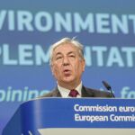 El comisario europeo de Medio Ambiente, Karmenu Vella, ofrece una rueda de prensa en Bruselas hoy.