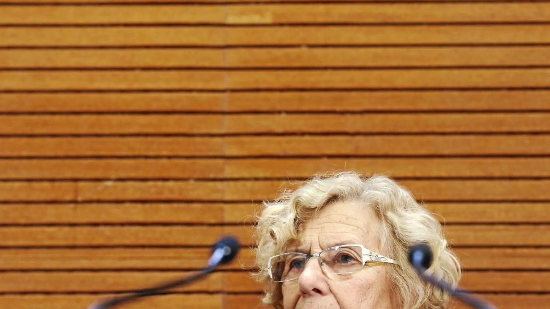 Carmena, ayer, en la presentación de un acuerdo con la ONU para «fomentar el desarrollo urbano sostenible»