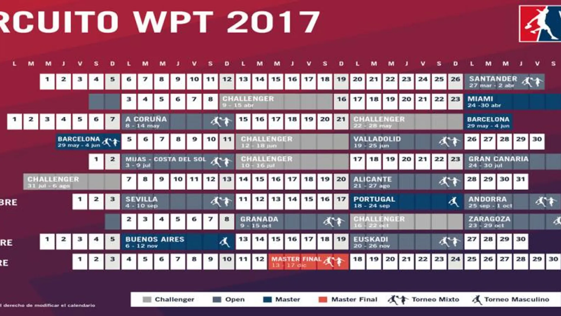 Calendario wpt 2017