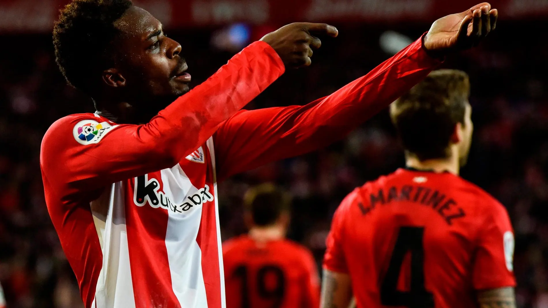 El delantero del Athletic de Bilbao Iñaki Williams celebra el segundo gol de su equipo ante el Sevilla / Foto: Efe