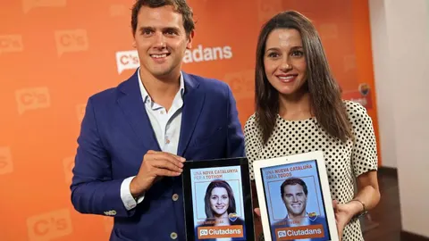 El presidente de Ciudadanos, Albert Rivera, y la candidata de esta formación a la presidencia de la Generalitat, Inés Arrimadas.