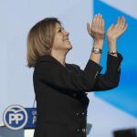 La reelegida presidenta del PP en Castilla-La Mancha en el Congreso que se celebra en el teatro Auditorio de Cuenca.