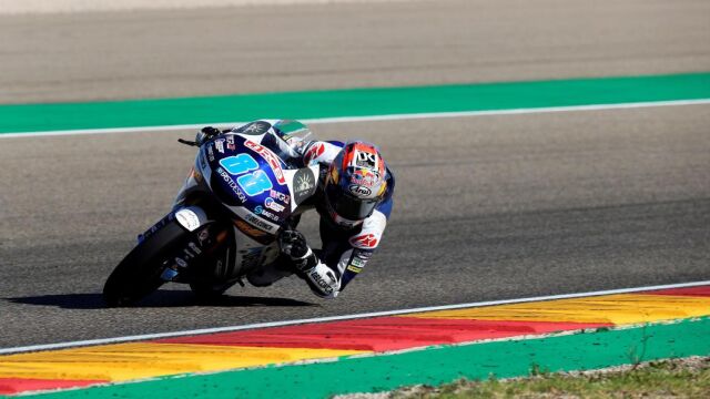 Jorge Martín (Honda) durante las primeras vueltas del Gran Premio Movistar Aragón de Moto3 disputado